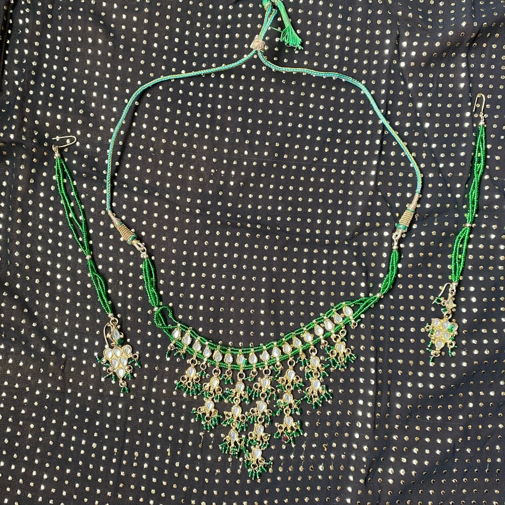 Gold and Green Indian Costume Jewelry Set